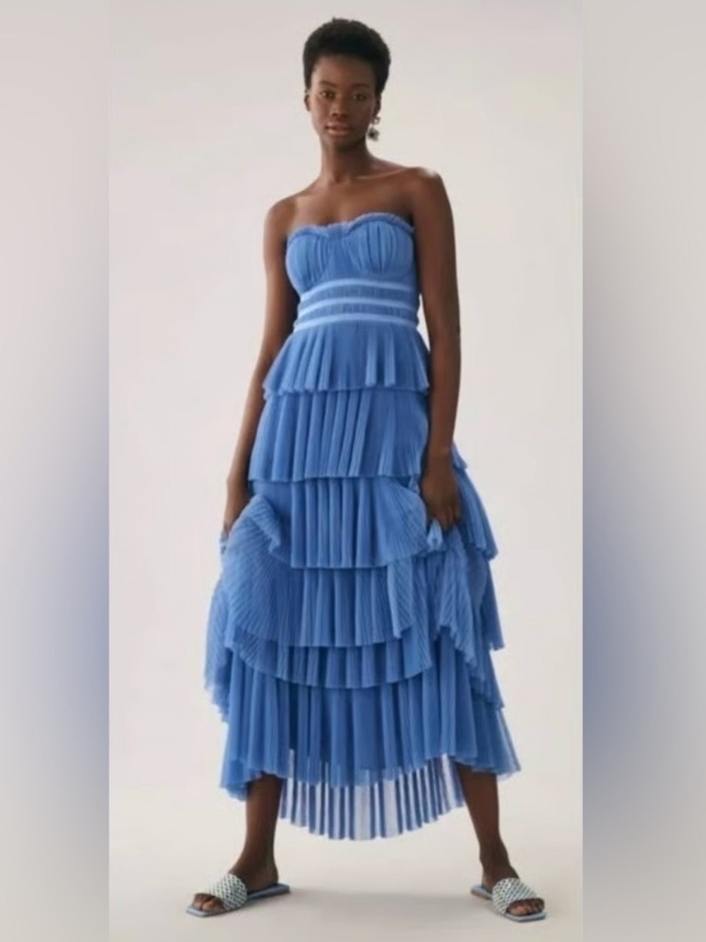 Blue Tiered HUTCH Strapless Evening Dress